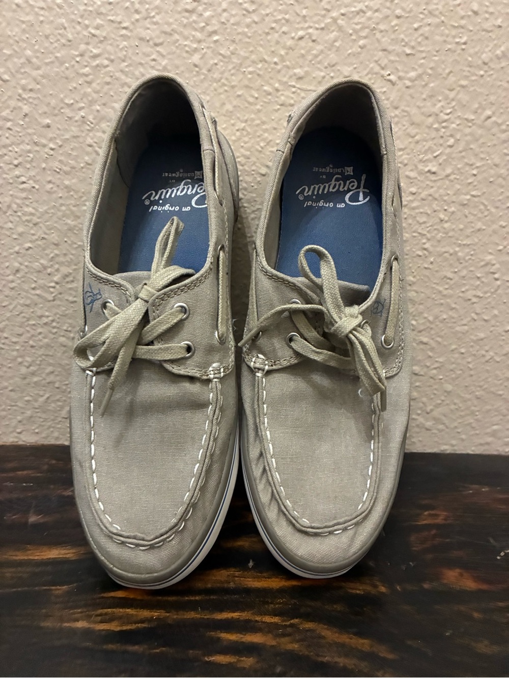 Original Penguin Men's Khaki Canvas Boat Shoes Size 8
